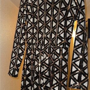 Geometric Sequin Romper- Black and Gold Size Small